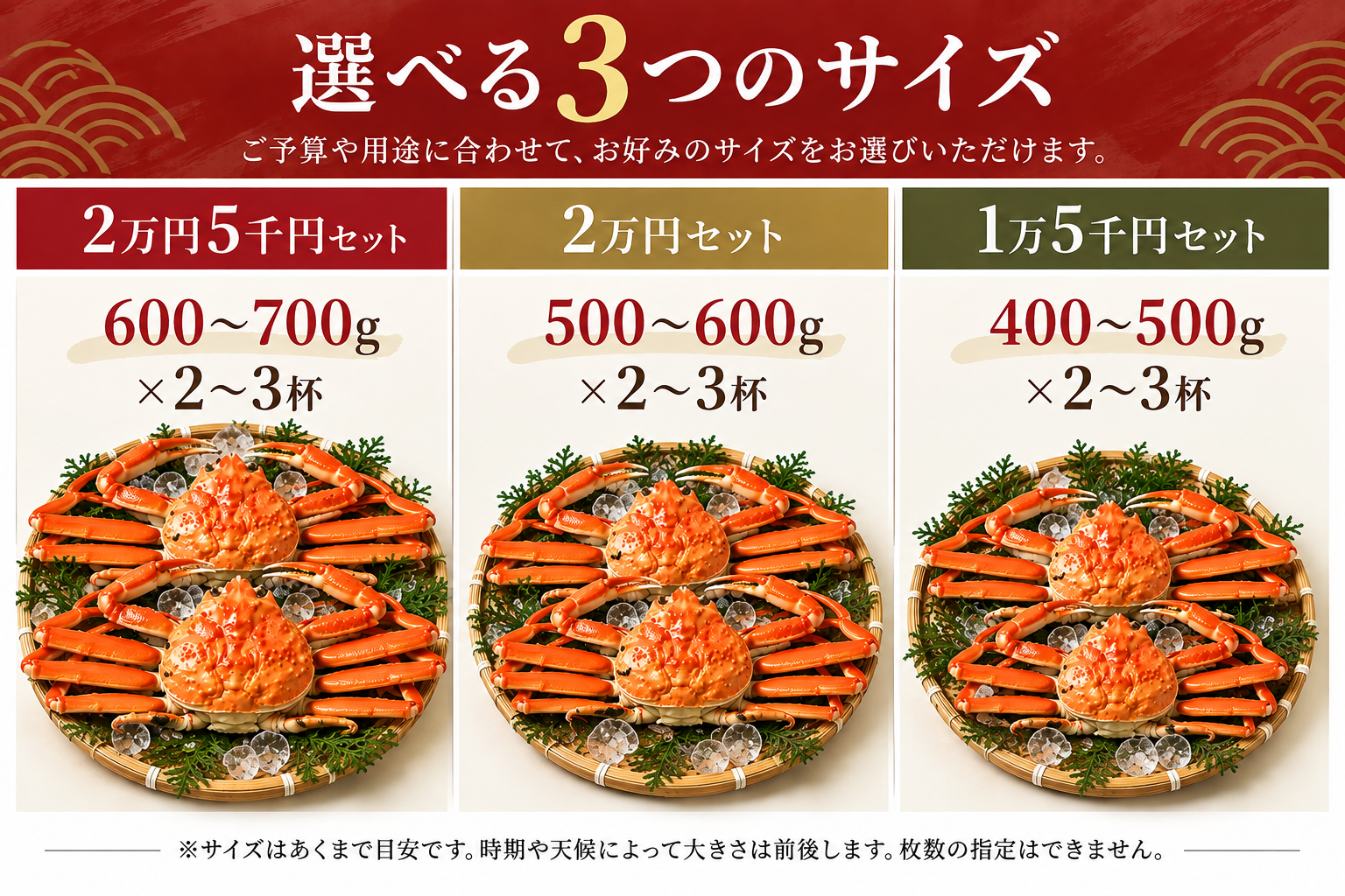 【訳あり】活〆ボイル・松葉蟹お任せセット（2～3杯セット）